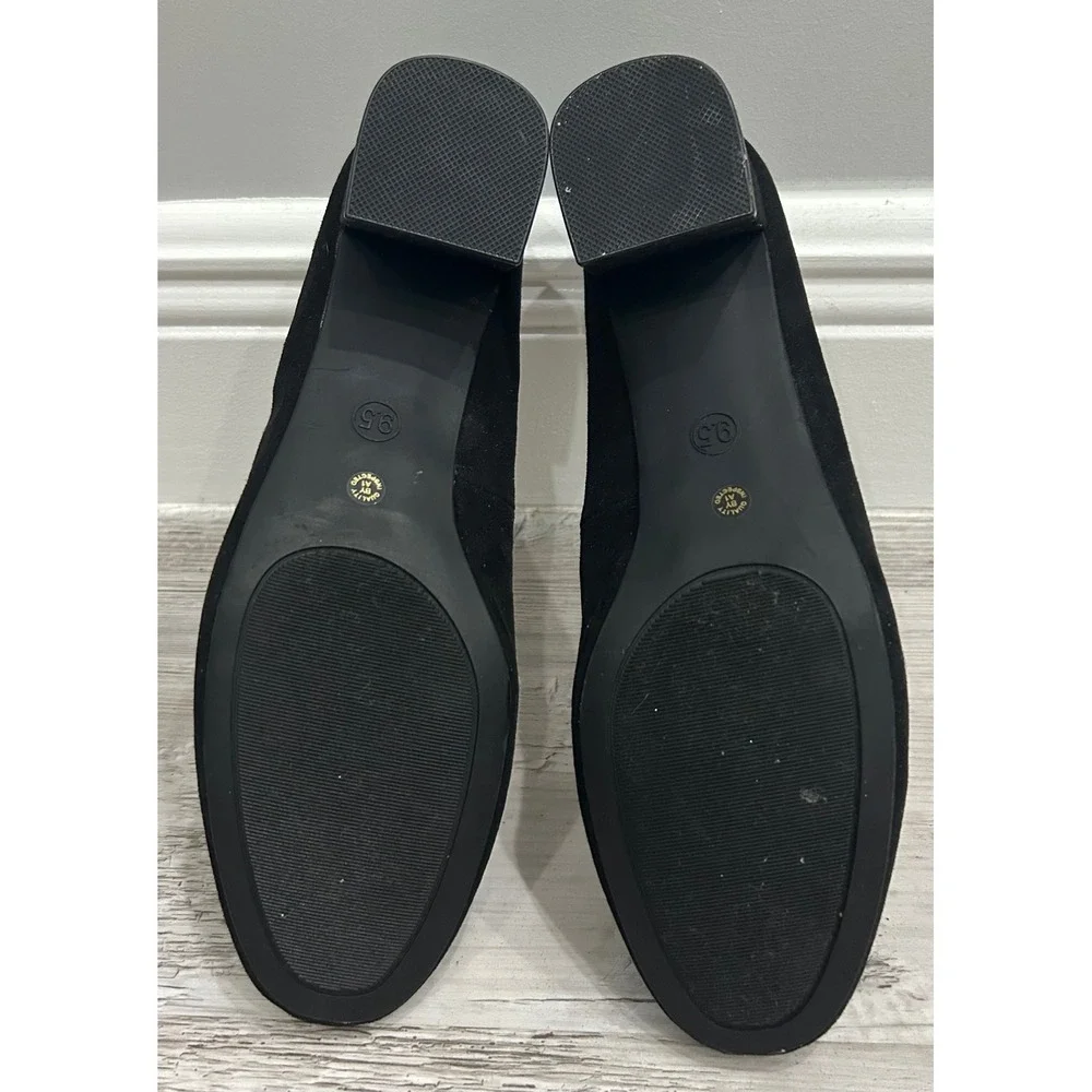 Liz Claiborne Womens Black Faux Suede Round Toe Block Heel Pumps Classic 9.5